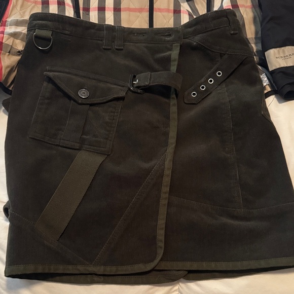 Dark Green Burberry Corduroy Skirt with Belt - Picture 1 of 5
